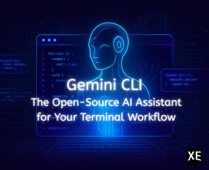 Futuristic terminal interface with AI assistant emerging, representing Gemini CLI in action