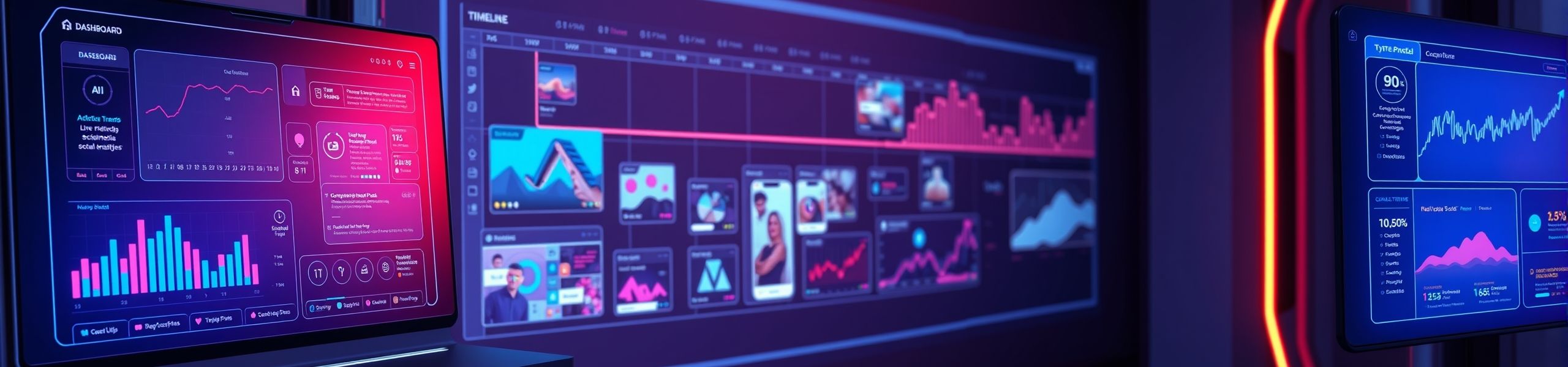 AI dashboard analyzing social media and auto-creating posts in real time